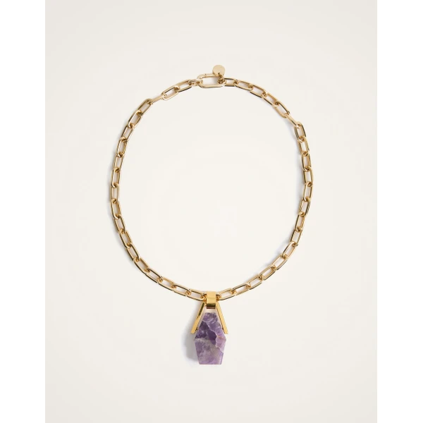 La DoubleJ Portal Necklace in 24k Gold Plate & Amethyst at Luxury Shoes 
