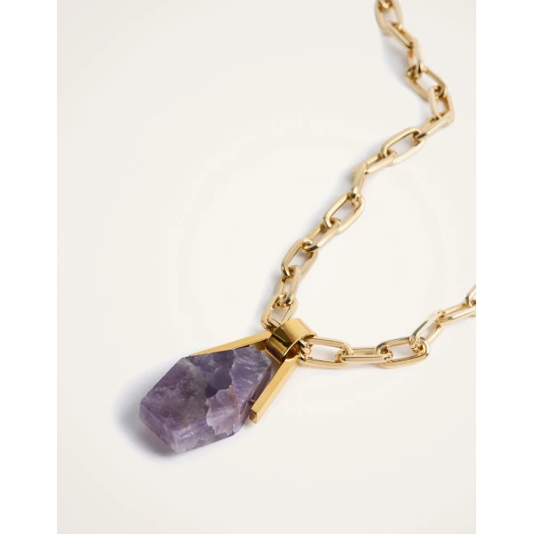 La DoubleJ Portal Necklace in 24k Gold Plate & Amethyst at Luxury Shoes 