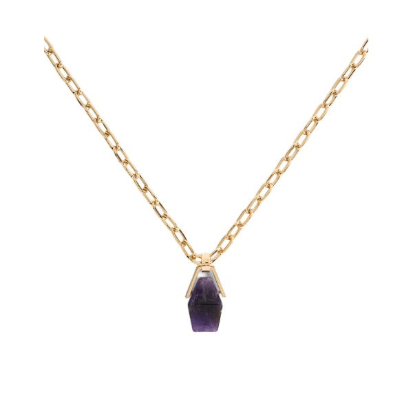 La DoubleJ Portal Necklace in 24k Gold Plate & Amethyst at Luxury Shoes 