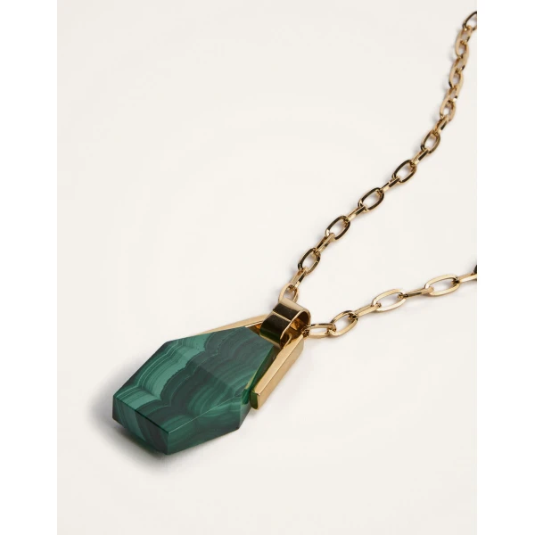 La DoubleJ Portal Necklace in 24k Gold Plate & Malachite at Luxury Shoes 