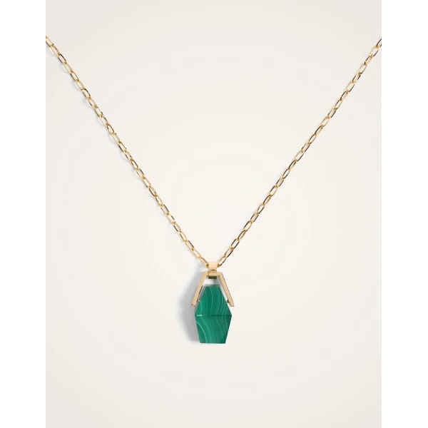 La DoubleJ Portal Necklace in 24k Gold Plate & Malachite at Luxury Shoes 