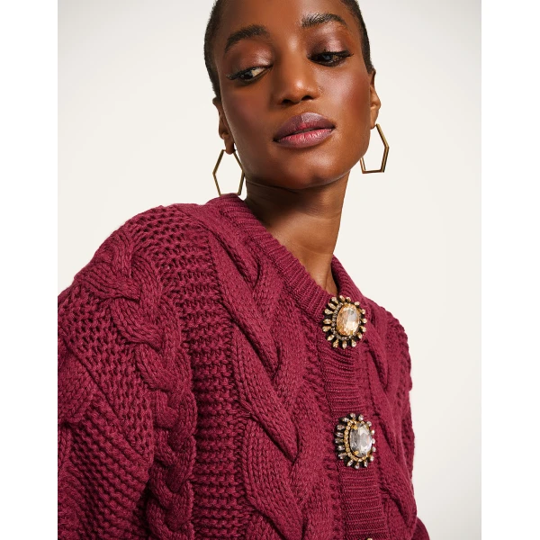La DoubleJ Portrait Cardigan in Burgundy, view 5