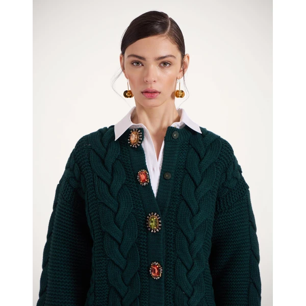 La DoubleJ Portrait Cardigan in Green, view 5
