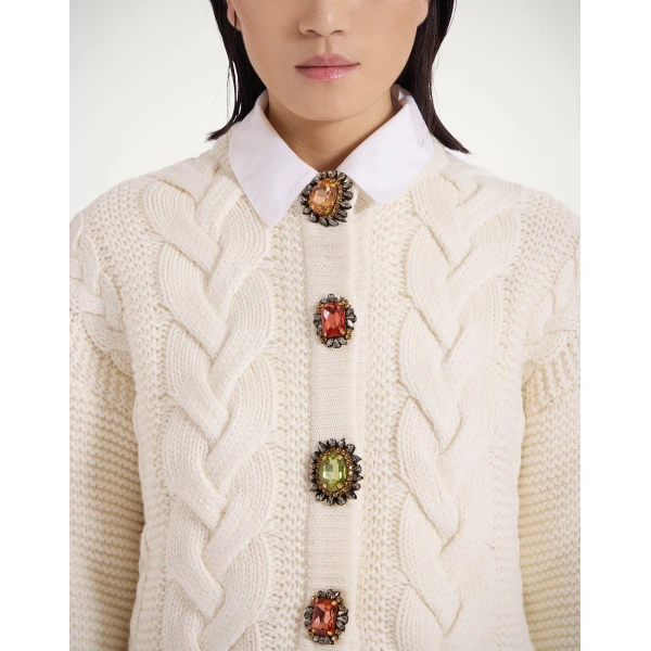La DoubleJ Portrait Cardigan in Ivory, view 6