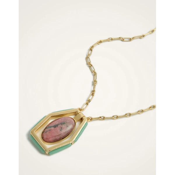 La DoubleJ Power Portal Necklace in 24K Gold Plate & Rhodonite at Luxury Shoes 