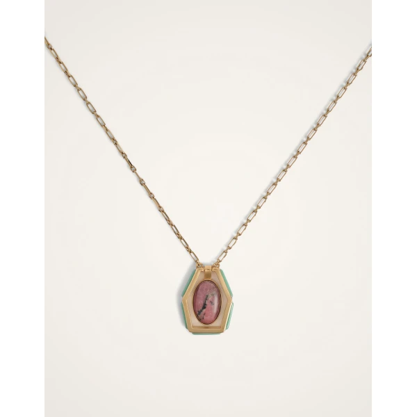 La DoubleJ Power Portal Necklace in 24K Gold Plate & Rhodonite at Luxury Shoes 