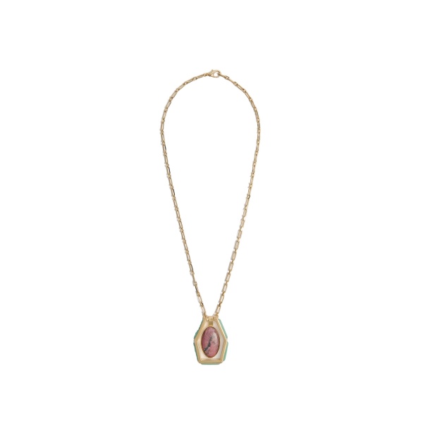 La DoubleJ Power Portal Necklace in 24K Gold Plate & Rhodonite at Luxury Shoes 