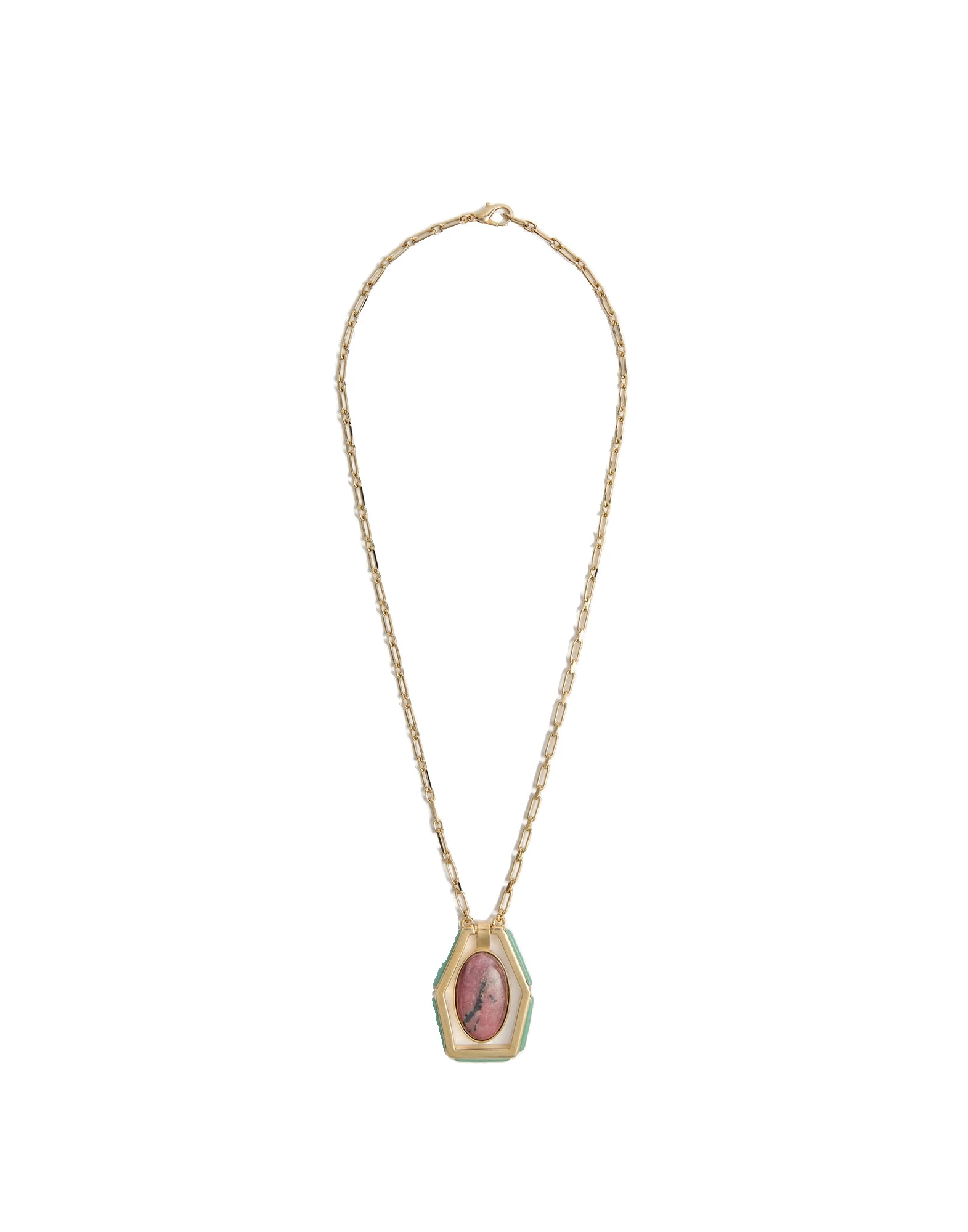 La DoubleJ Power Portal Necklace in 24K Gold Plate & Rhodonite at Luxury Shoes La DoubleJ Power Portal Necklace in 24K Gold Plate & Rhodonite at Luxury Shoes