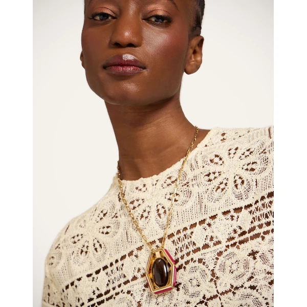 La DoubleJ Power Portal Necklace in 24K Gold Plate & Smoky Quartz at Luxury Shoes 