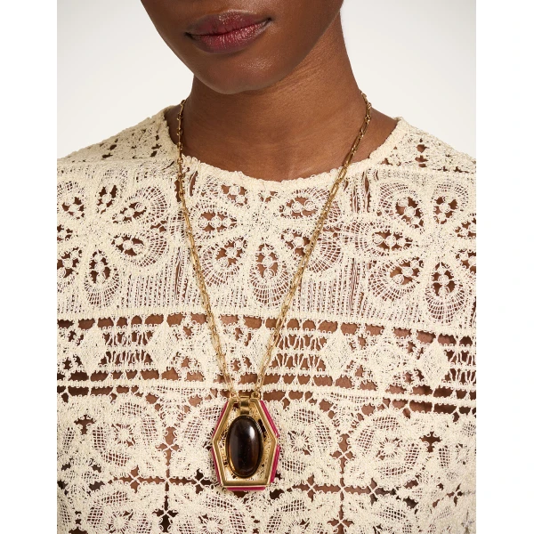 La DoubleJ Power Portal Necklace in 24K Gold Plate & Smoky Quartz at Luxury Shoes 