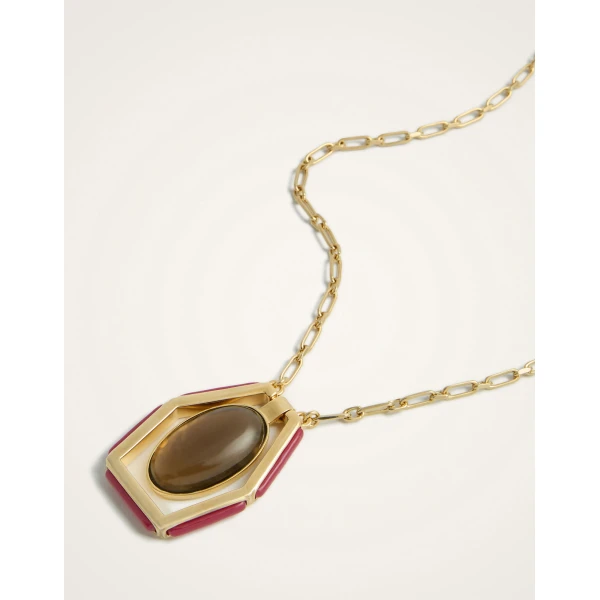 La DoubleJ Power Portal Necklace in 24K Gold Plate & Smoky Quartz at Luxury Shoes 