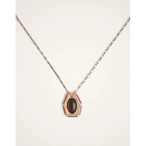 La DoubleJ Power Portal Necklace in 24K Gold Plate & Smoky Quartz at Luxury Shoes 