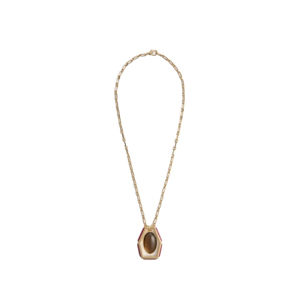 La DoubleJ Power Portal Necklace in 24K Gold Plate & Smoky Quartz at Luxury Shoes 