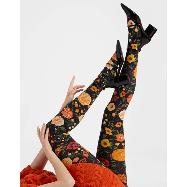 La DoubleJ Printed Tights in Botticelli Black at Luxury Shoes 
