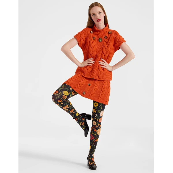 La DoubleJ Printed Tights in Botticelli Black at Luxury Shoes 