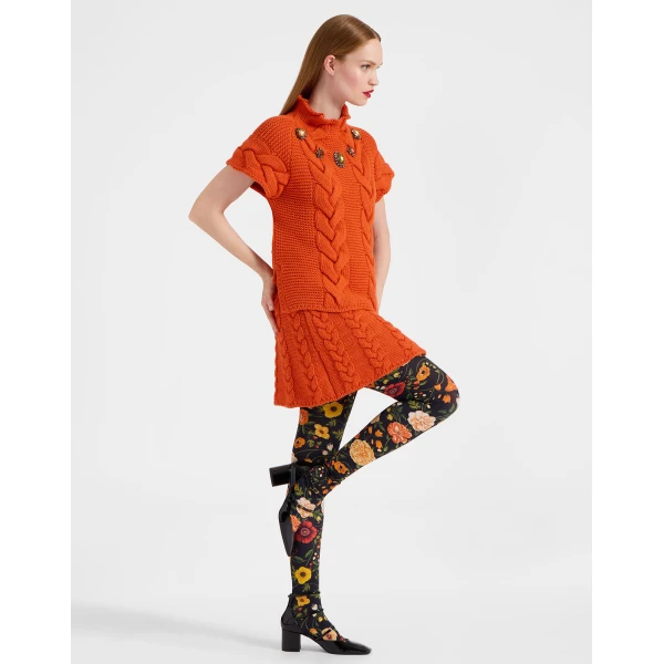 La DoubleJ Printed Tights in Botticelli Black at Luxury Shoes 