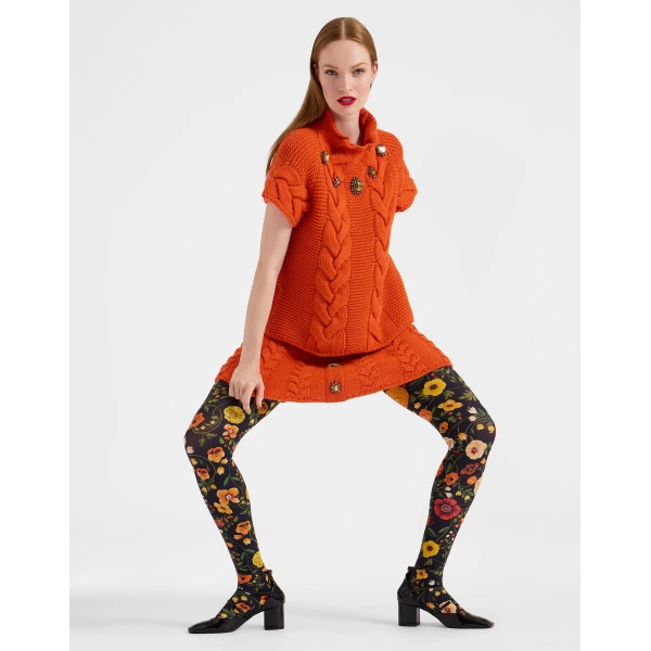 La DoubleJ Printed Tights in Botticelli Black at Luxury Shoes 