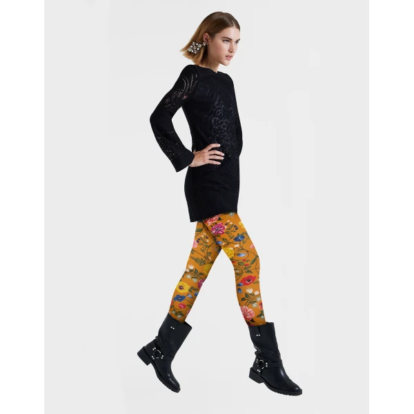 La DoubleJ Printed Tights in Botticelli Rust at Luxury Shoes 