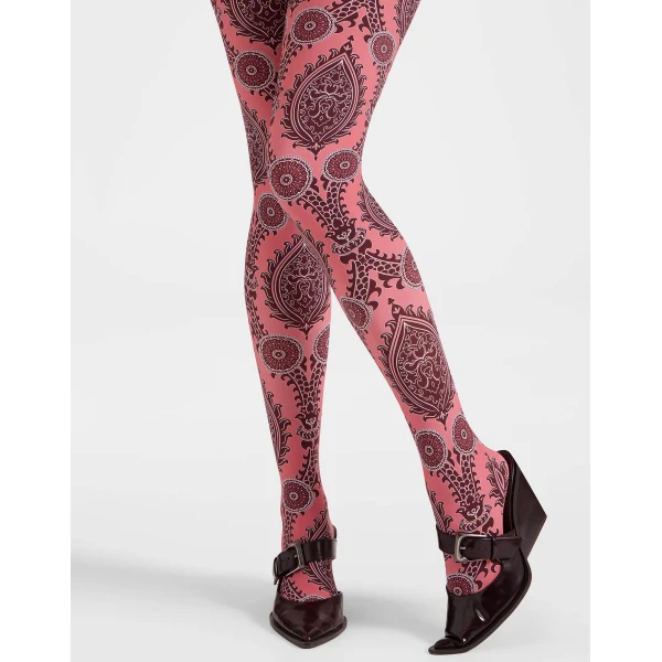 La DoubleJ Printed Tights in Oltrarno Pink at Luxury Shoes 