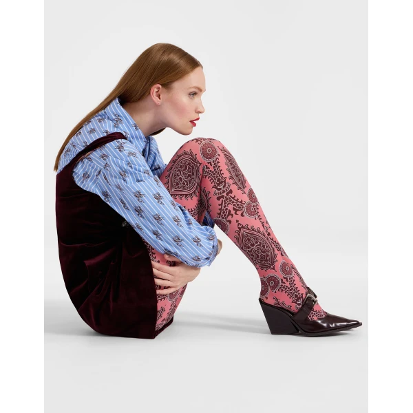 La DoubleJ Printed Tights in Oltrarno Pink at Luxury Shoes 