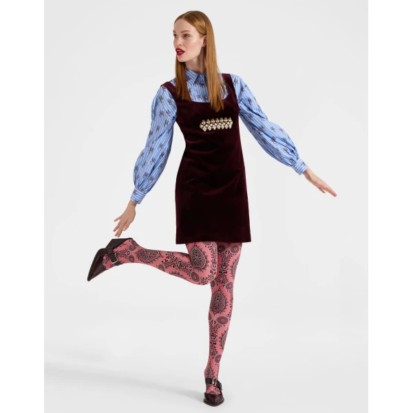 La DoubleJ Printed Tights in Oltrarno Pink at Luxury Shoes 