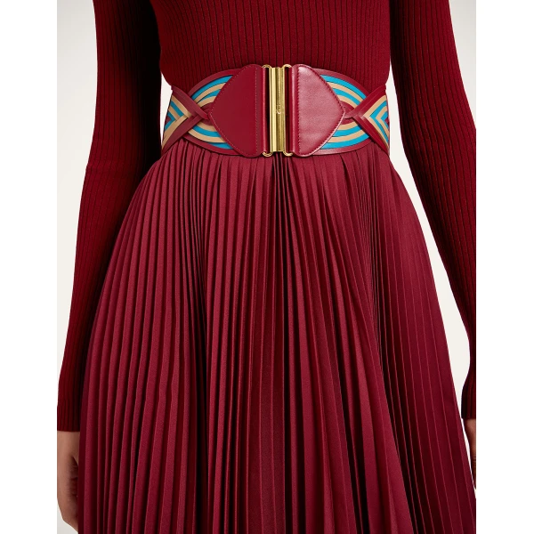 La DoubleJ Rainbow Belt in Color Block Burgundy at Luxury Shoes 