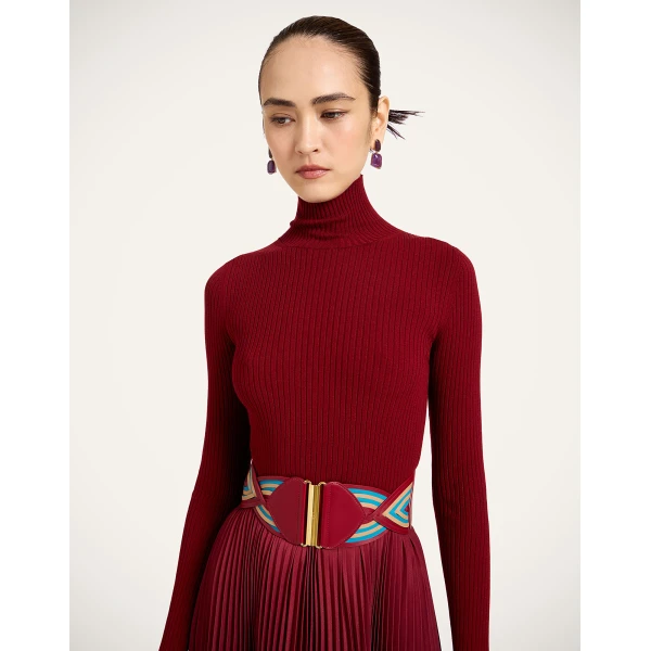 La DoubleJ Rainbow Belt in Color Block Burgundy at Luxury Shoes 