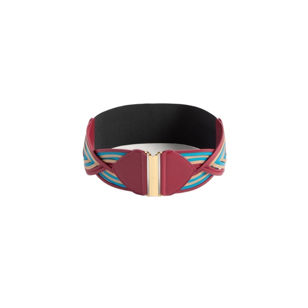 La DoubleJ Rainbow Belt in Color Block Burgundy at Luxury Shoes 