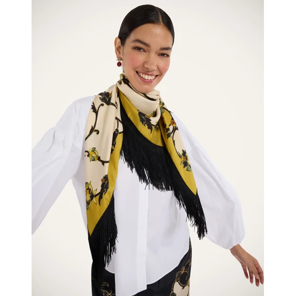 La DoubleJ Reversible Fringe Foulard 90 in Buttercup White at Luxury Shoes 