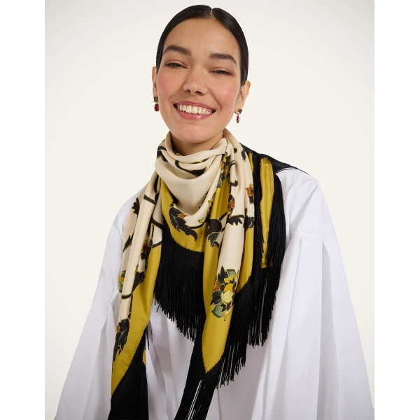 La DoubleJ Reversible Fringe Foulard 90 in Buttercup White at Luxury Shoes 
