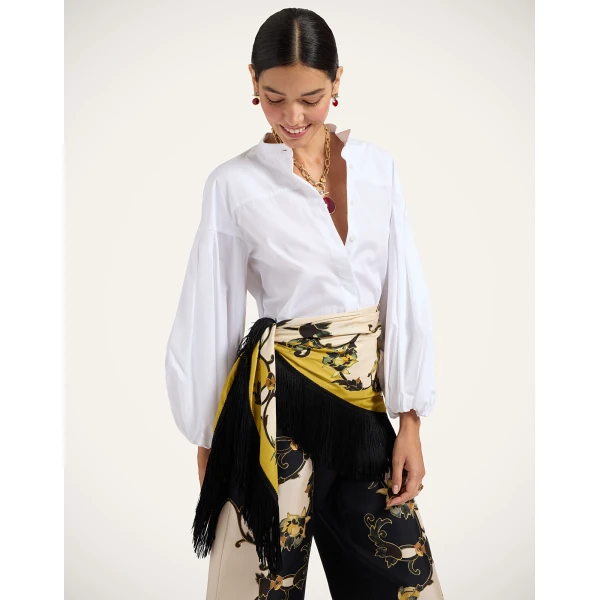 La DoubleJ Reversible Fringe Foulard 90 in Buttercup White at Luxury Shoes 