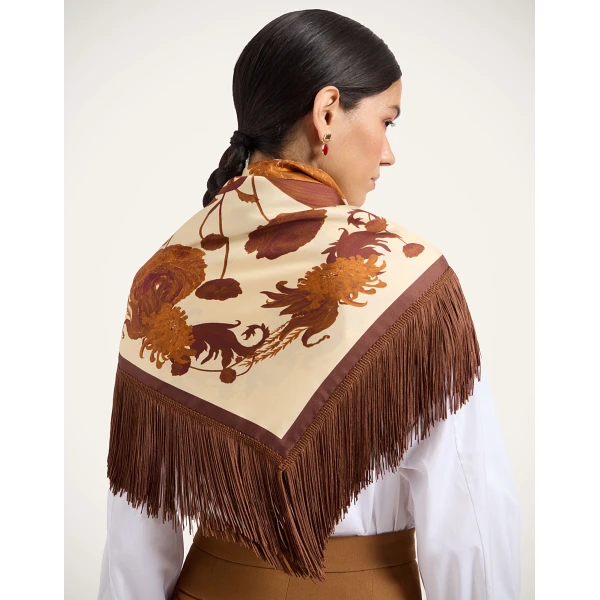 La DoubleJ Reversible Fringe Foulard 90 in Coven Buttercream at Luxury Shoes 