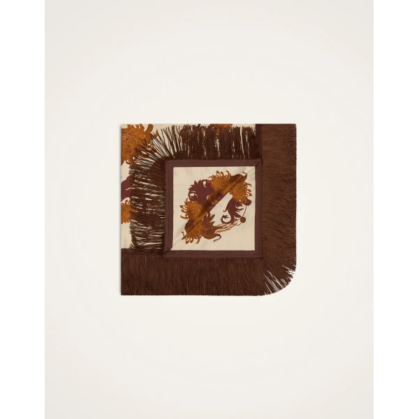 La DoubleJ Reversible Fringe Foulard 90 in Coven Buttercream at Luxury Shoes 
