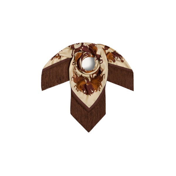 La DoubleJ Reversible Fringe Foulard 90 in Coven Buttercream at Luxury Shoes 