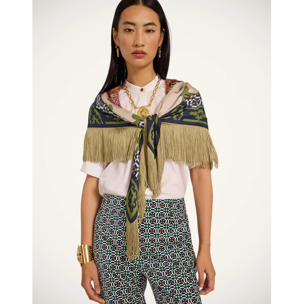 La DoubleJ Reversible Fringe Foulard 90 in Mariposa Celeste, view 4