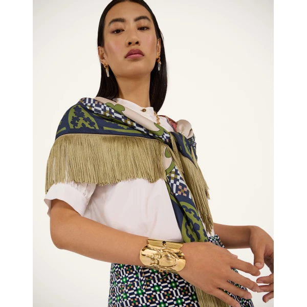 La DoubleJ Reversible Fringe Foulard 90 in Mariposa Celeste, view 5