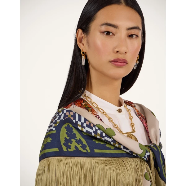 La DoubleJ Reversible Fringe Foulard 90 in Mariposa Celeste, view 6