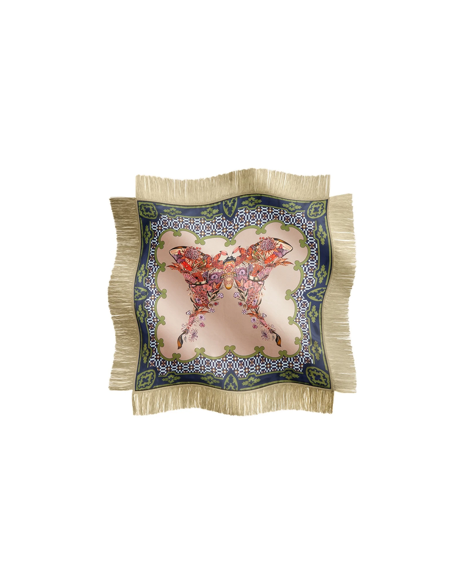 La DoubleJ Reversible Fringe Foulard 90 in Mariposa Celeste La DoubleJ Reversible Fringe Foulard 90 in Mariposa Celeste