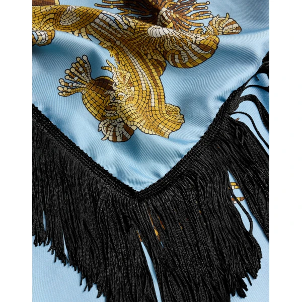 La DoubleJ Reversible Fringe Foulard 90 in Oceania Light Blue at Luxury Shoes 