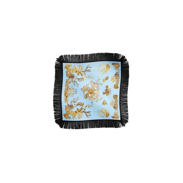 Reversible Fringe Foulard 90 in Oceania Light Blue