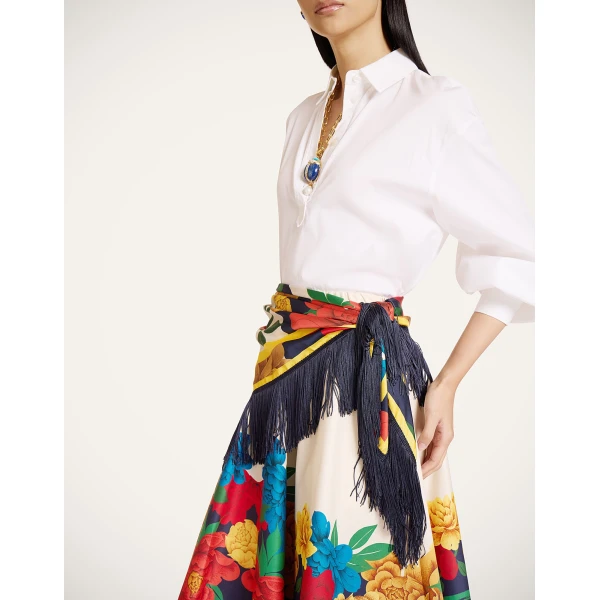 La DoubleJ Reversible Fringe Foulard 90 in Princess Peony Blue at Luxury Shoes 