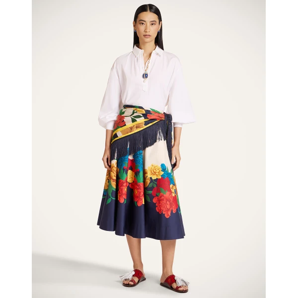 La DoubleJ Reversible Fringe Foulard 90 in Princess Peony Blue at Luxury Shoes 