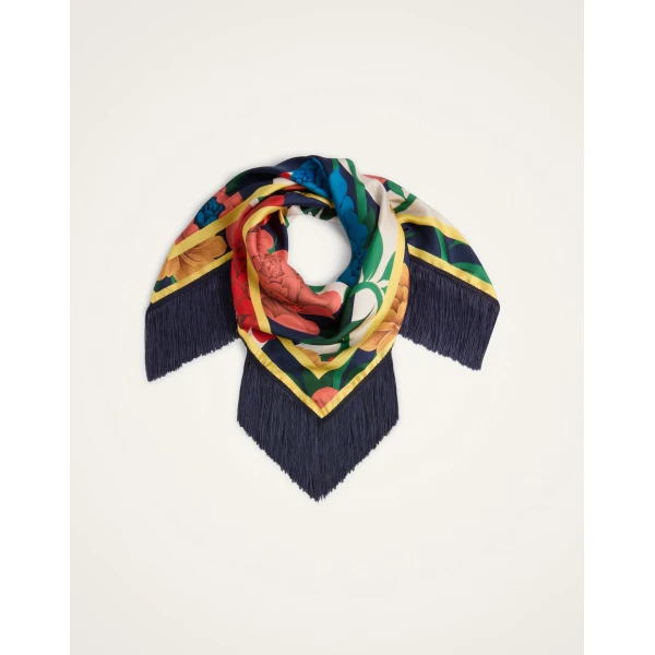 La DoubleJ Reversible Fringe Foulard 90 in Princess Peony Blue at Luxury Shoes 