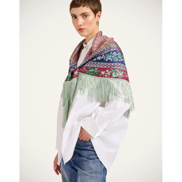 La DoubleJ Reversible Fringe Foulard 90 in Regalia Red at Luxury Shoes 
