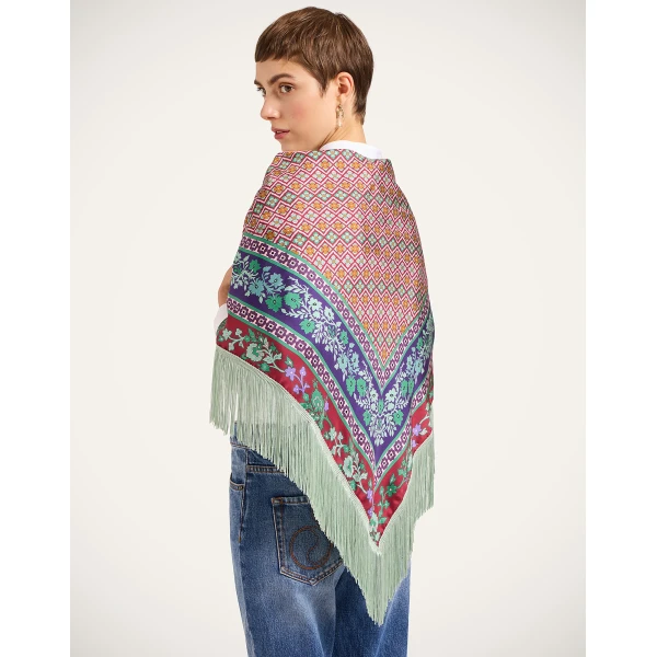 La DoubleJ Reversible Fringe Foulard 90 in Regalia Red at Luxury Shoes 