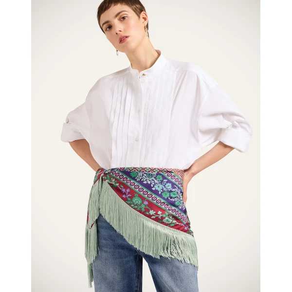La DoubleJ Reversible Fringe Foulard 90 in Regalia Red at Luxury Shoes 