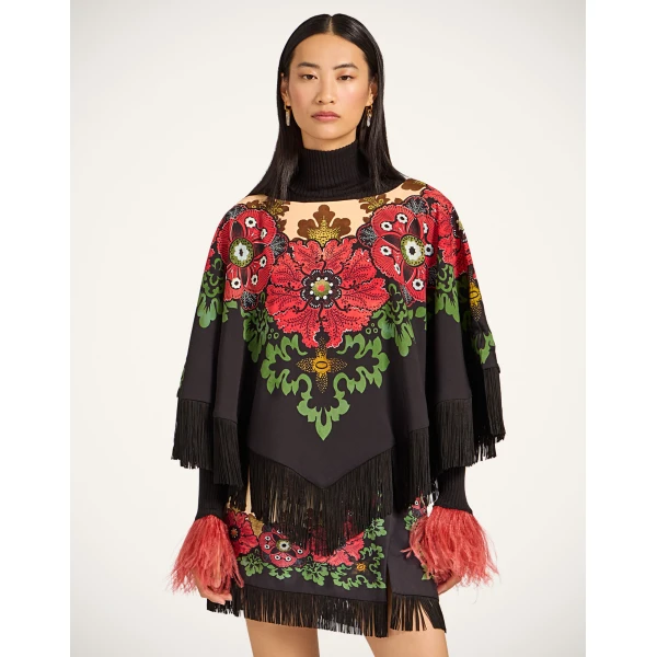 La DoubleJ Reversible Mini Poncho in Bounty Red at Luxury Shoes 