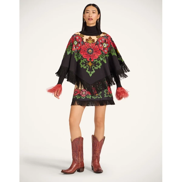 La DoubleJ Reversible Mini Poncho in Bounty Red at Luxury Shoes 