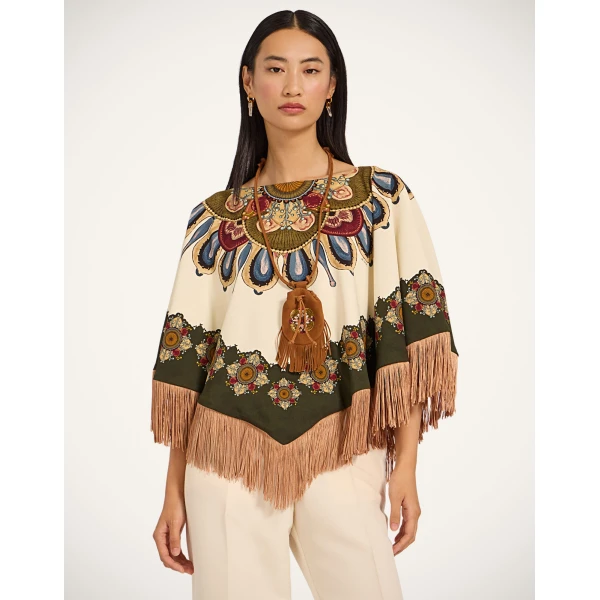 La DoubleJ Reversible Mini Poncho in Nucleus Off White at Luxury Shoes 