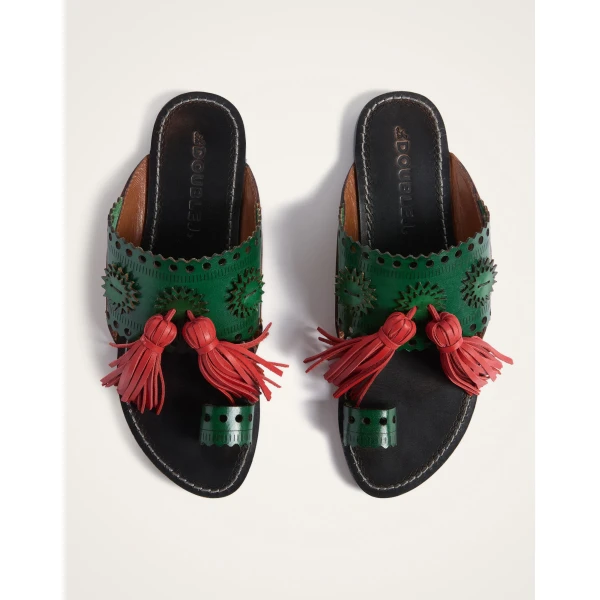 La DoubleJ Sandy Slides in Dark Green at Luxury Shoes 